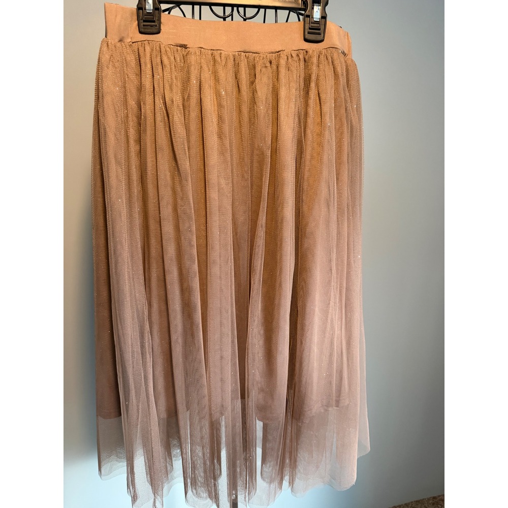 Pink Martini Mauve Glitter Tulle Midi Skirt Elastic Waist SK-23781 Womens Small